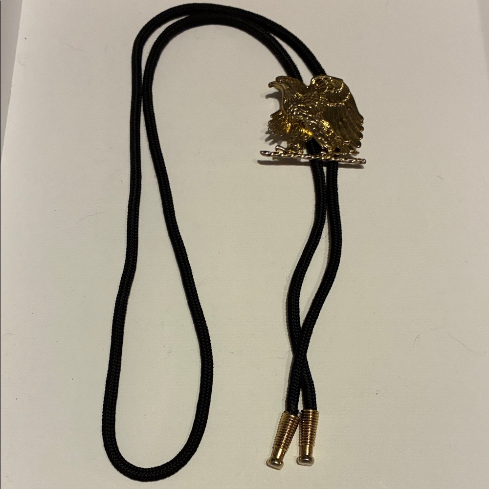 Black String Necklace with Gold Eagle Pendant